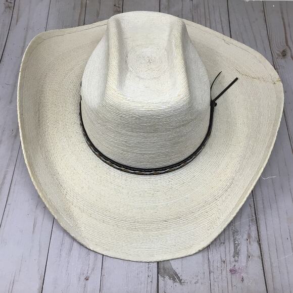 Stetson Mens Square Eyelets Palm Cowboy Hat Size 7 5/8 Western Hat Wide Brim - Picture 3 of 10